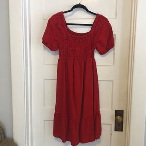 Smocked Linen Midi Maternity Dress M